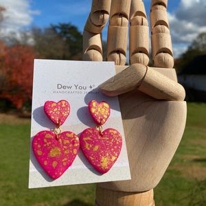 Heart of Gold Dangles - Polymer Clay Earrings